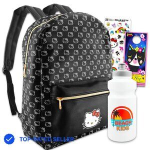 Faux Leather Backpack Set with Water Bottle and Stickers Y2K Chic